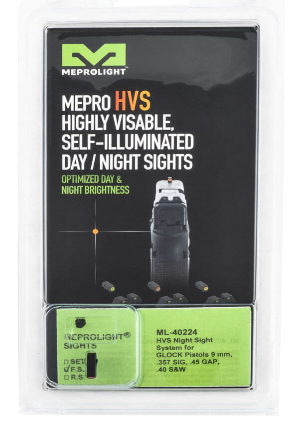 Meprolight USA 402243131 Hyper-Bright  Black | Green Tritium with Orange Outline Front Sight Green Tritium with Black Outline Rear Sight Set