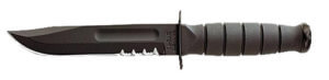 Ka-Bar 1218 USMC Fight/Utility 7″ Fixed Clip Point Part Serrated Black 1095 Cro-Van Blade Brown Leather Handle Includes Sheath