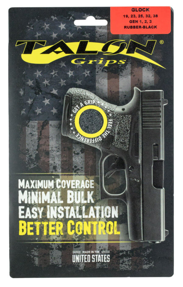 Talon Grips 104R Adhesive Grip  Compatible w/Glock Gen1-3 Glock 19/23/25/32/38  Black Textured Rubber