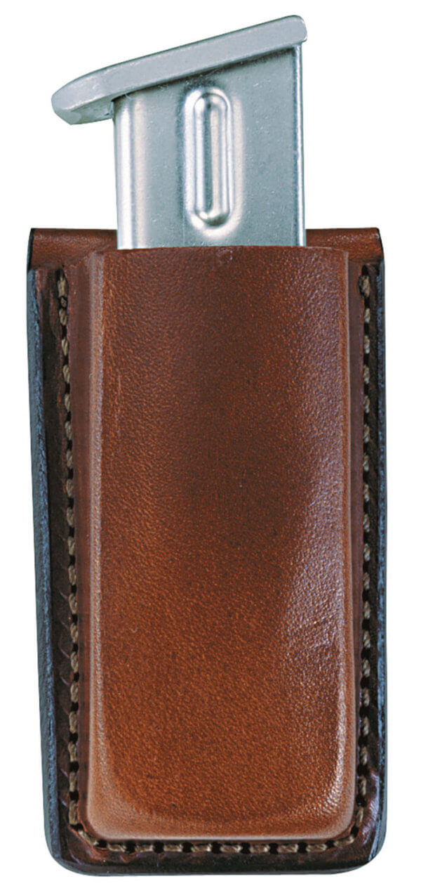 Bianchi 10739 Open Top Mag Pouch Single Tan Leather Belt Clip Compatible w/ 9mm/40 Belts 1.75″ Wide