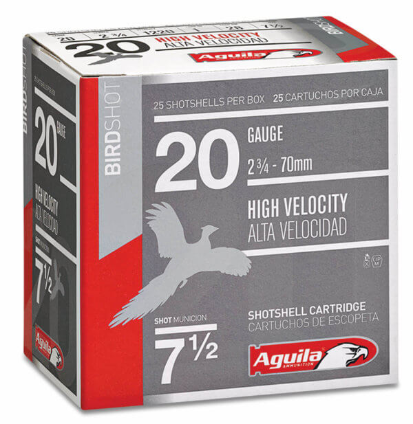 Aguila 1CHB2007 Birdshot High Velocity 20 Gauge 2.75″ 1 oz 7.5 Shot 25rd Box