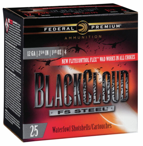 Federal PWBX1474 Black Cloud FS Steel 12 Gauge 2.75″ 1 1/8 oz 4 Shot 25rd Box