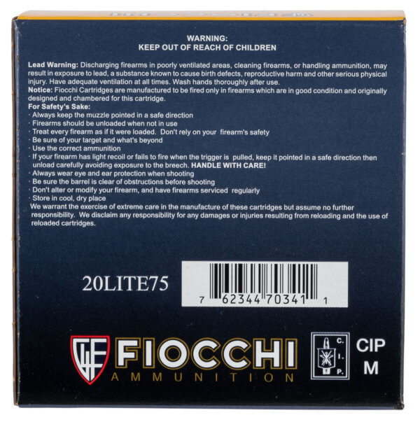 Fiocchi 20LITE75 Exacta Target Low Recoil Trainer 20 Gauge 2.75″ 3/4 oz 1075 fps 7.5 Shot 25rd Box