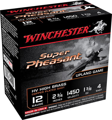 Winchester Ammo X12PHV4 Super Pheasant High Velocity High Brass 12 Gauge 2.75″ 1 3/8 oz 1450 fps 4 Shot 25rd Box