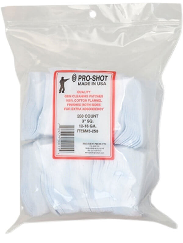 Pro-Shot 3250 Cleaning Patches 12-16 Gauge 3″ Cotton Flannel 250 Per Bag