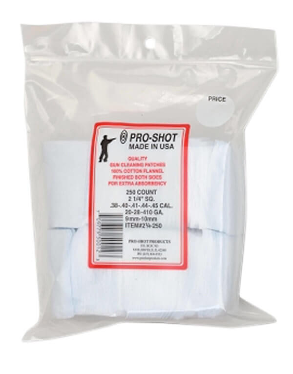 Pro-Shot 214250 Cleaning Patches 38-45 Cal/All Gauge 2.25″ Cotton Flannel 250 Per Bag