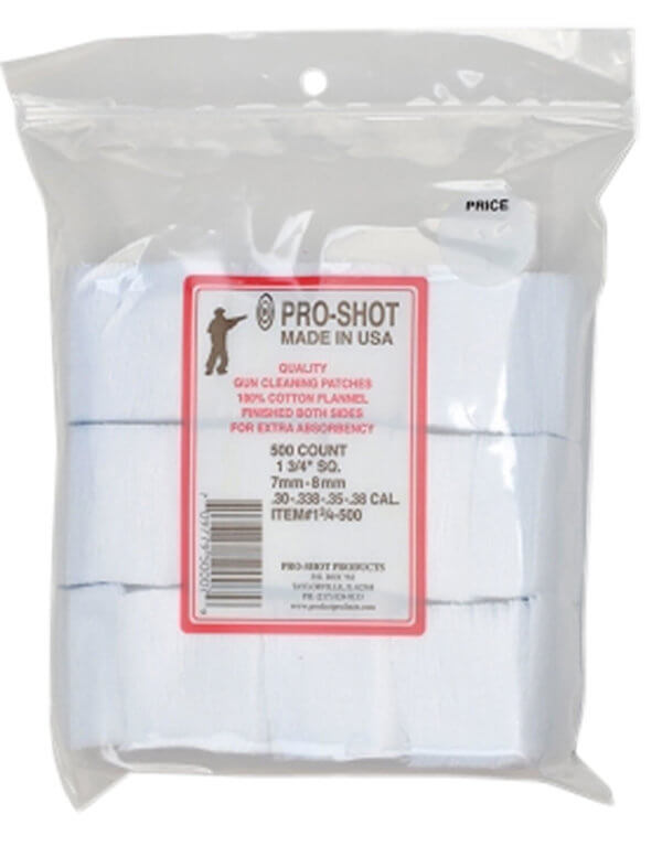 Pro-Shot 214250 Cleaning Patches 38-45 Cal/All Gauge 2.25″ Cotton Flannel 250 Per Bag