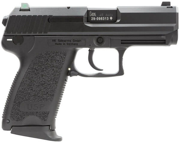HK 81000327 USP V7 LEM 45 ACP Caliber with 4.41″ Barrel 12+1 Capacity Overall Black Finish Serrated Trigger Guard Frame Serrated Steel Slide Polymer Grip & Night Sights Includes 3 Mags