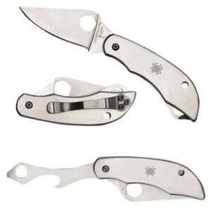 Spyderco C175P Clipitool Silver Stainless Steel Folding 8Cr13MoV SS 4.57″/4.59″ Long Plain Blade Stainless Steel Handle Features Screwdriver/Opener