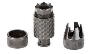 Spikes Tactical SAKB0200 Barking Spider2 Muzzle Brake Black Nitride 4140 Chromoly Steel with 5/8-24 tpi Threads  3.75″ OAL & 1.40″ Diameter for 30 Cal”