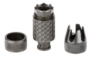 Spikes Tactical SAKB0200 Barking Spider2 Muzzle Brake Black Nitride 4140 Chromoly Steel with 5/8-24 tpi Threads  3.75″ OAL & 1.40″ Diameter for 30 Cal”