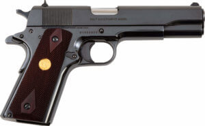 Colt Mfg O1911C-RB 1911 Government 45 ACP Caliber with 5″ Barrel 7+1 Capacity Overall Polished Royal Blued Finish Steel Serrated Slide Wood Grip & 70 Series Firing System