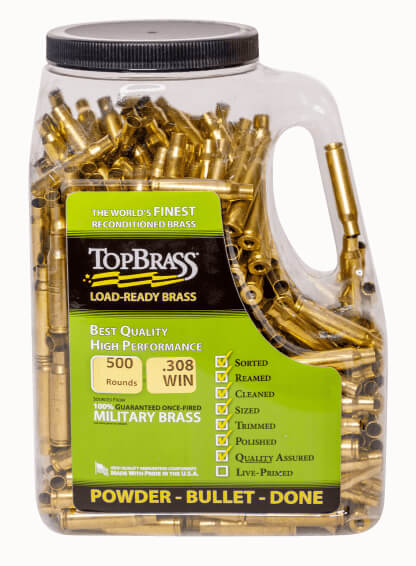 Top Brass 8B65CRDMY250 Premium Reconditioned Unprimed 6.5 Creedmoor Brass/ 250 Per Bag
