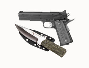 Magnum Research DE1911G10 1911 G 10mm Auto Caliber with 5.01″ Barrel 8+1 Capacity Overall Matte Black Finish Carbon Steel Beavertail Frame Serrated Slide & Black/Gray G10 Grip