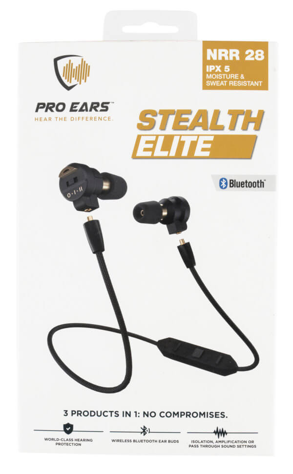 Pro Ears PEEBBLKE Stealth Elite  28 dB Behind The Head Black Adult 1 Pair