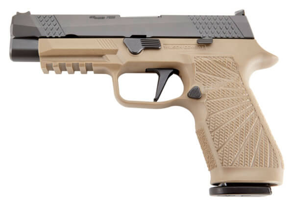 Wilson Combat SIGWCP320F9TATC P320  9mm Luger Caliber with 4.70 Barrel  17+1 Capacity  Tan Finish Picatinny Rail/ Action Tuned Curved Trigger Frame  Serrated Black DLC Stainless Steel Slide & Polymer Grip”