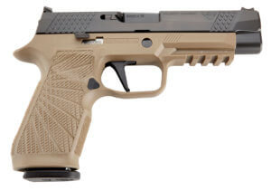 Wilson Combat SIGWCP320F9TATS P320  9mm Luger Caliber with 4.70 Barrel  17+1 Capacity  Tan Finish Picatinny Rail/Action Tuned Straight Trigger Frame  Serrated Black DLC Stainless Steel Slide & Polymer Grip”