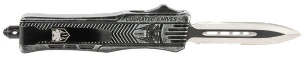 CobraTec Knives SSWCTK1SDAG1SS CTK-1 Small 2.75″ OTF Dagger Part Serrated D2 Steel Blade/ Stonewashed Aluminum Handle Features Glass Breaker Includes Pocket Clip