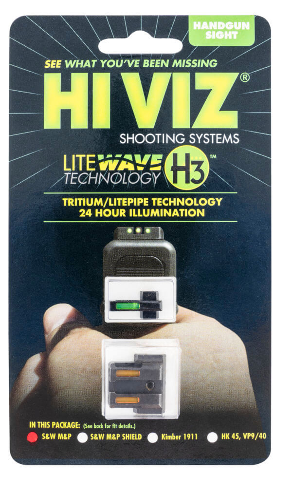 HiViz MPN421 LiteWave  H3 Tritium/LitePipe S&W M&P Sight Set  Black | Green Tritium with White Outline Front Sight Orange Fiber Optic Rear Sight