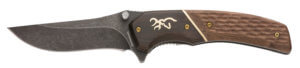 Browning 3220390 Hunter Small 2.88″ Folding Drop Point Plain Black Oxide Stonewashed 440C SS Blade/ Brown Jigged Hardwood Walnut Handle Includes Pocket Clip