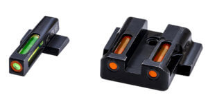 HiViz GLN429 LiteWave H3 Tritium/LitePipe Glock 45 ACP/10mm Sight Set Black | Green Tritium with White Outline Front Sight Orange Fiber Optic Rear Sight