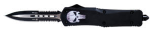 Templar Knife MFL23-1 Fallen Gen II Slim 3.43″ OTF Tanto Plain Black Oxide Stonewashed 440C SS Blade/5.05″ Black w/Skull Aluminum Handle Features Glass Breaker Includes Pocket Clip/Sheath