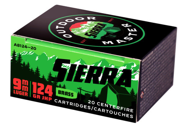 Sierra A812420 Outdoor Master 9mm Luger 124 gr Jacket Hollow Point Sport Master 20rd Box