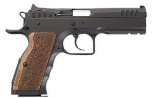 Tanfoglio IFG TF-LIMPRO-38 Defiant Limited Pro 38 Super Caliber with 4.80″ Barrel 17+1 Capacity Overall Hard Chrome Finish Steel Beavertail Frame Serrated Slide & Brown Polymer Grip