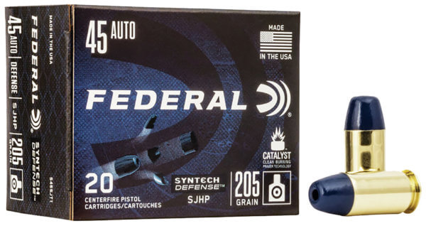Federal S45SJT2 Syntech Defense Defense 45 ACP 205 gr Segmented Jacketed Hollow Point (SJHP) 50rd Box