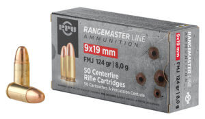PPU PPRM9 Rangemaster Target 9mm Luger 124 gr Full Metal Jacket (FMJ) 50rd Box