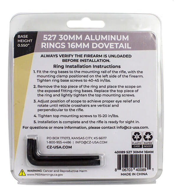 CZ-USA 40089 Scope Ring Set Matte Black Aluminum 30mm Tube Dovetail For CZ 527