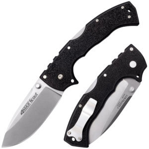 Cold Steel CS62RQ 4-Max Scout 4″ Folding Plain Stone Washed Japanese AUS-10A SS Blade/ Black Griv-Ex Handle Includes Pocket Clip