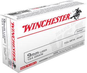 Winchester Ammo USA9MM USA Target 9mm Luger 124 gr Full Metal Jacket (FMJ) 50rd Box