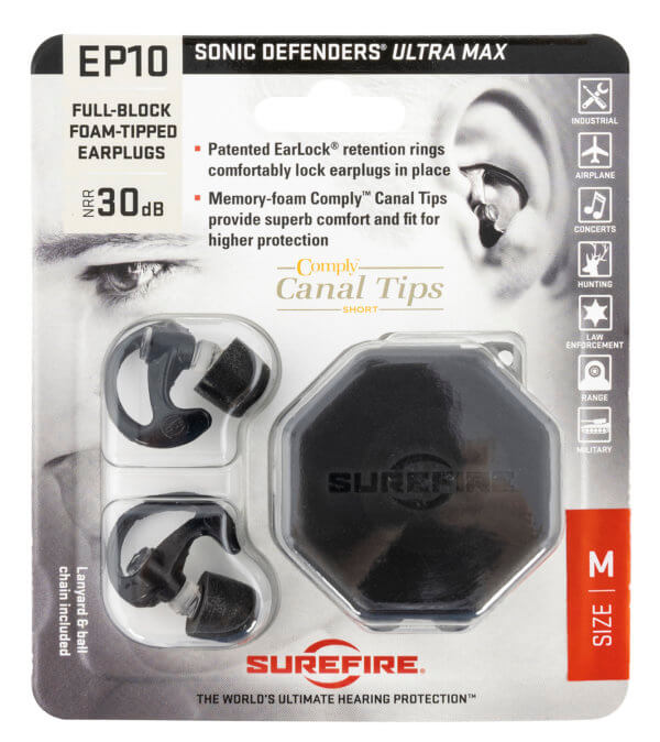 SureFire EP10BKMPR EP10 Sonic Defenders Ultra Max Foam 30 dB Full Block Black Medium Adult 1 Pair