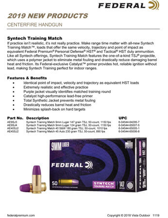 Federal AE45SJ2 Syntech Training Match Training Match 45 ACP 230 gr Total Syntech Jacket Flat Nose (TSF) 50rd Box