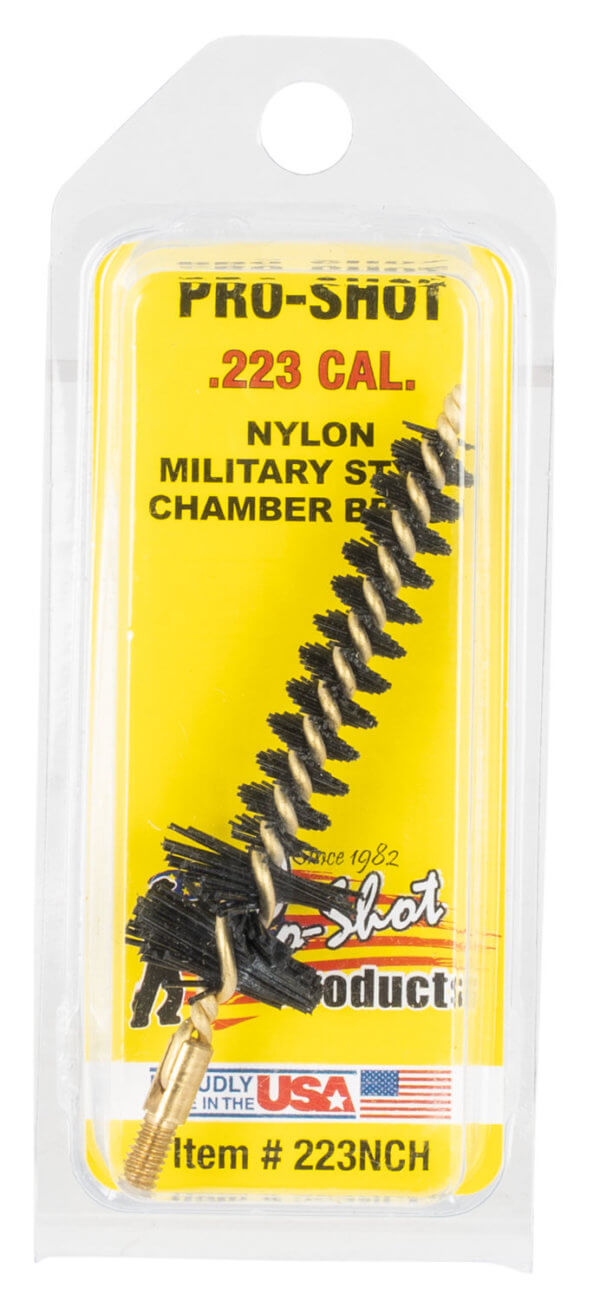 Pro-Shot 223NCH Chamber Brush Military Style 223 Rem/5.56x45mm NATO AR Platform #8-32 Thread Nylon Bristles Brass Core