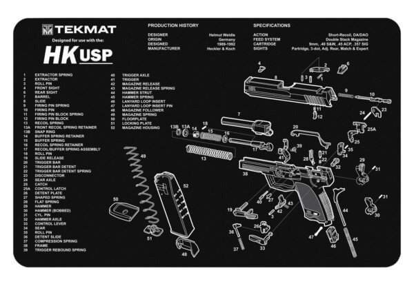 TekMat TEKR17HKUSP HK USP Cleaning Mat Black/White Rubber 17″ Long HK USP Parts Diagram