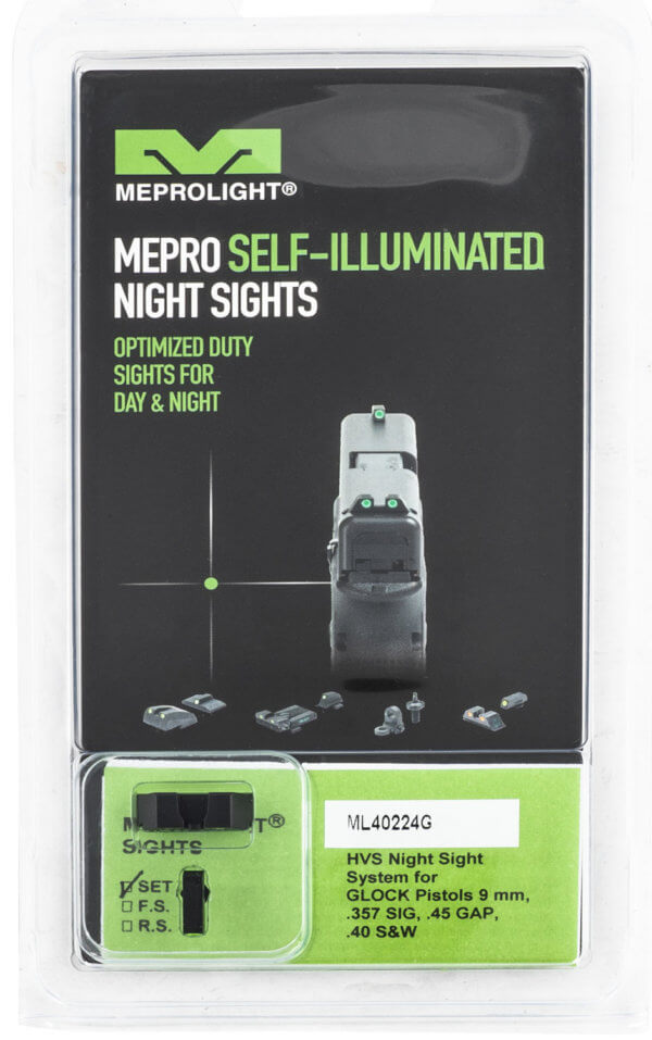 Meprolight USA 402243111 Hyper-Bright  Black | Green Tritium with Green Outline Front Sight Green Tritium with Black Outline Rear Sight Set