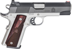 Springfield Armory PX9118L 1911 Ronin 45 ACP 4.25″ 8+1 Satin Aluminum Cerakote Frame Blued Carbon Steel with Rear Serrations Slide Crossed Cannon Wood Laminate Grip
