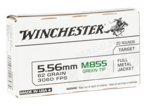 Winchester Ammo WM855K USA M855 Green Tip 5.56x45mm NATO 62 gr 3060 fps Full Metal Jacket (FMJ) 20rd Box
