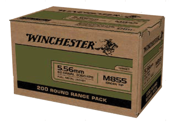 Winchester Ammo WM855200 USA M855 Green Tip 5.56x45mm NATO 62 gr 3060 fps Full Metal Jacket (FMJ) 200rd Box