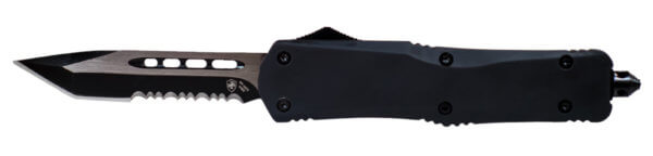 Templar Knife SBR431 Black Rubber Gen II Small 2.69″ OTF Dagger Part Serrated Black Oxide Stonewashed 440C SS Blade/ 4.31″ Black Rubber/Aluminum Handle Features Glass Breaker Includes Pocket Clip/Sheath