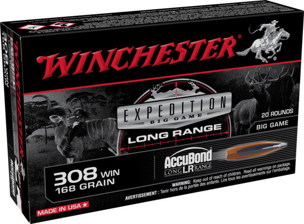 Winchester Ammo S308LR Expedition Big Game Long Range 308 Win 168 gr 2680 fps Nosler AccuBond Long-Range 20rd Box