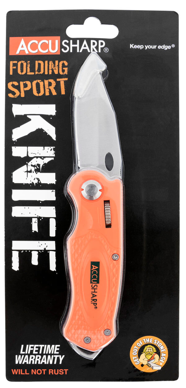 AccuSharp 709C Sport 3″ Folding Plain Stainless Steel Blade/Blaze Orange Anodized Aluminum Handle Includes Belt Clip
