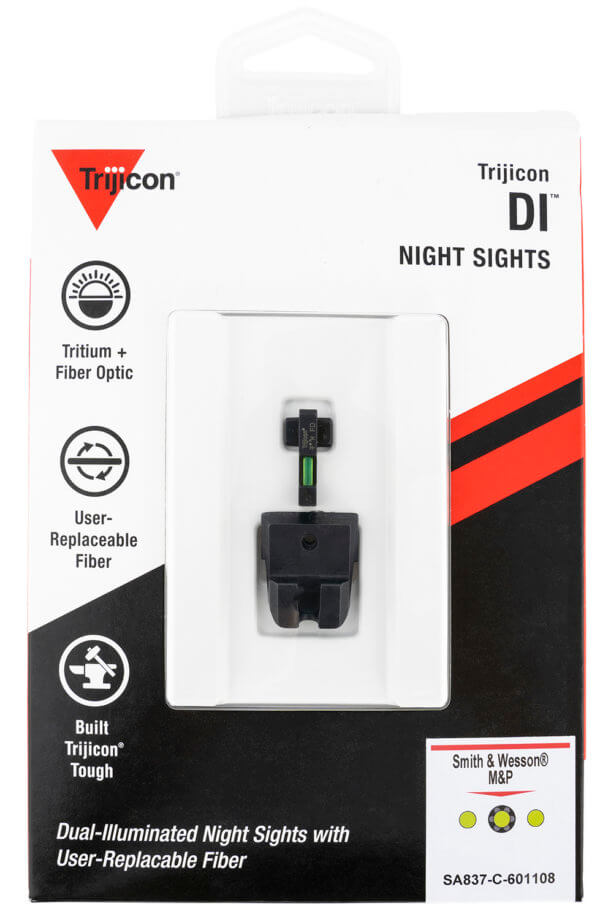Trijicon 601108 DI Night Sight Set- Smith & Wesson M&P/ SD  Black | Green Tritium/Fiber Optic Front Sight Black Outline Front Sight Green Tritium Black Outline Rear Sight