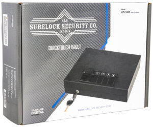 Surelock Security 3418944 QuickTouch 100 Digital Keypad/Key Entry Matte Black Steel Holds 1 Handgun 2.56H x 9.06″W x11.81″D”