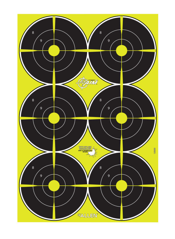 EZ-Aim 15355 Splash Reactive Target Bullseye Paper Hanging 12.50″ W X 18.25″ H Black/Yellow 8 Per Pkg