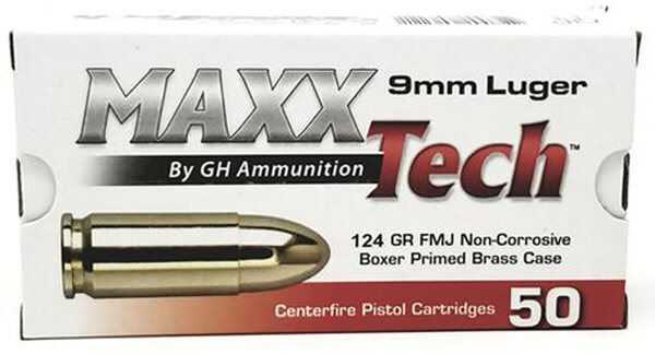 MaxxTech PTGB912B Brass Pistol  9mm Luger 124 gr Full Metal Jacket 50rd Box
