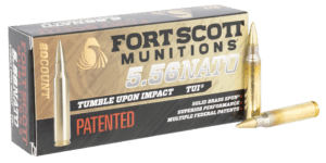 Fort Scott Munitions 556062SBV1 Tumble Upon Impact (TUI) Rifle 5.56x45mm NATO 62 gr Solid Brass Spun (SBS) 20rd Box
