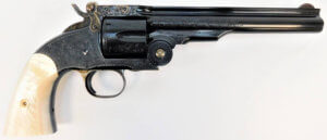 Taylors & Company 550644 Top Break Schofield 45 Colt (LC) 6rd 7 Blued Engraved Steel Walnut Grip”